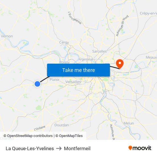 La Queue-Les-Yvelines to Montfermeil map