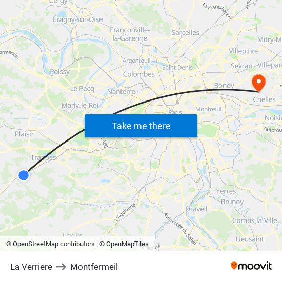 La Verriere to Montfermeil map