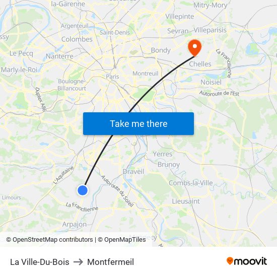 La Ville-Du-Bois to Montfermeil map