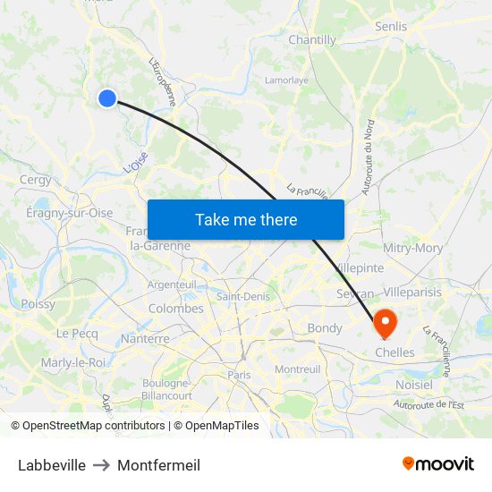 Labbeville to Montfermeil map