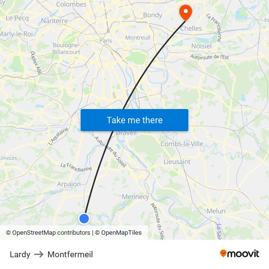 Lardy to Montfermeil map