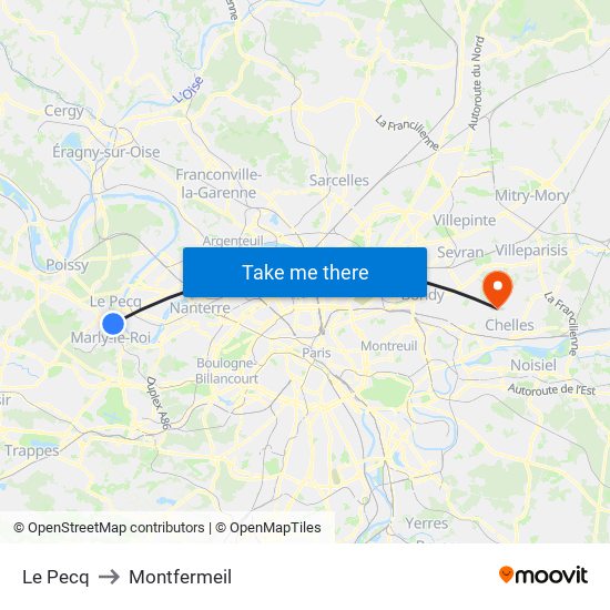 Le Pecq to Montfermeil map