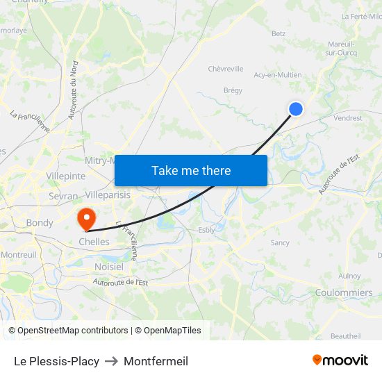 Le Plessis-Placy to Montfermeil map