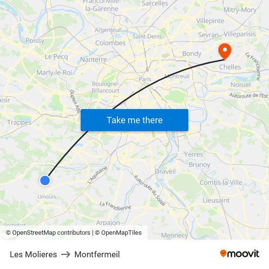 Les Molieres to Montfermeil map