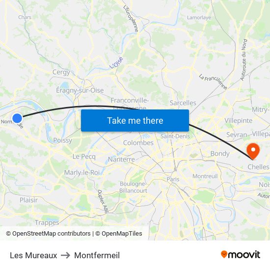 Les Mureaux to Montfermeil map