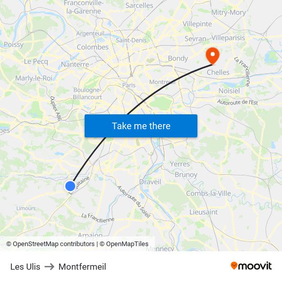 Les Ulis to Montfermeil map