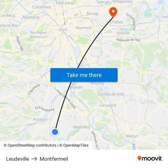 Leudeville to Montfermeil map