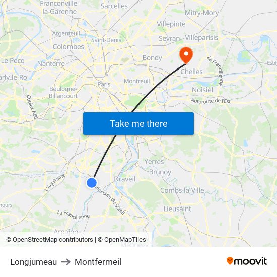 Longjumeau to Montfermeil map