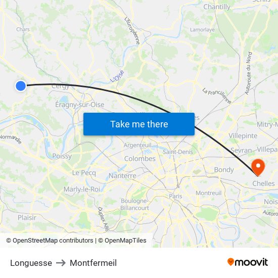 Longuesse to Montfermeil map