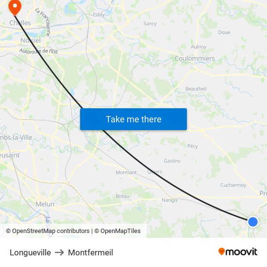 Longueville to Montfermeil map