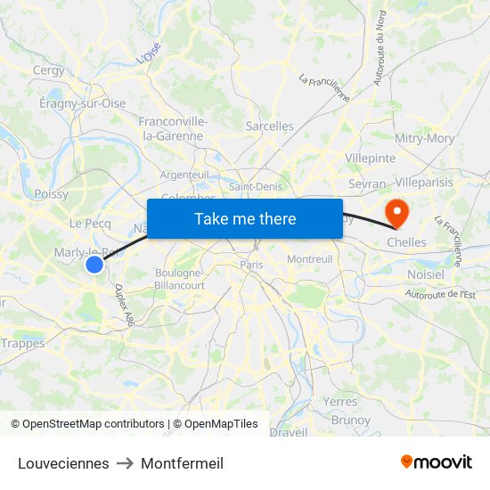 Louveciennes to Montfermeil map