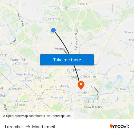 Luzarches to Montfermeil map