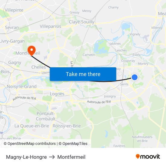 Magny-Le-Hongre to Montfermeil map