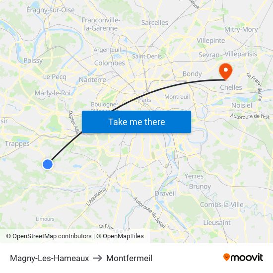 Magny-Les-Hameaux to Montfermeil map