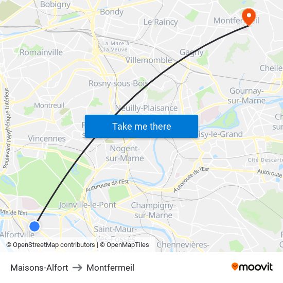 Maisons-Alfort to Montfermeil map