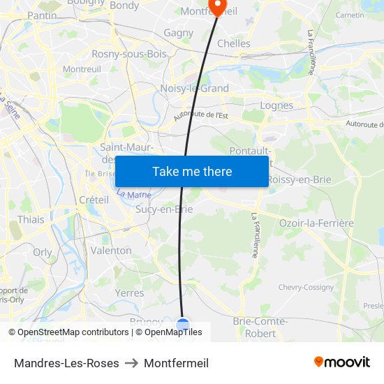 Mandres-Les-Roses to Montfermeil map