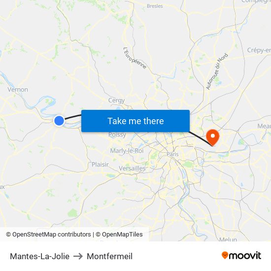 Mantes-La-Jolie to Montfermeil map