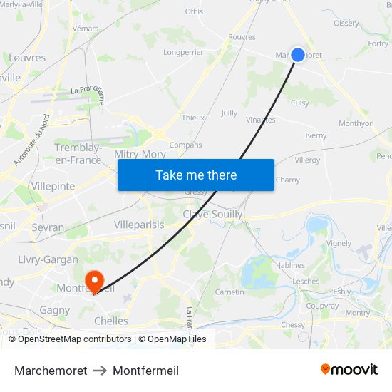 Marchemoret to Montfermeil map