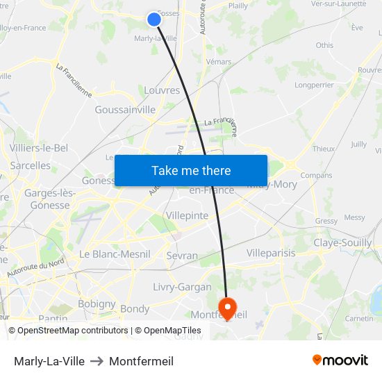 Marly-La-Ville to Montfermeil map