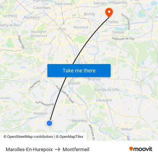 Marolles-En-Hurepoix to Montfermeil map