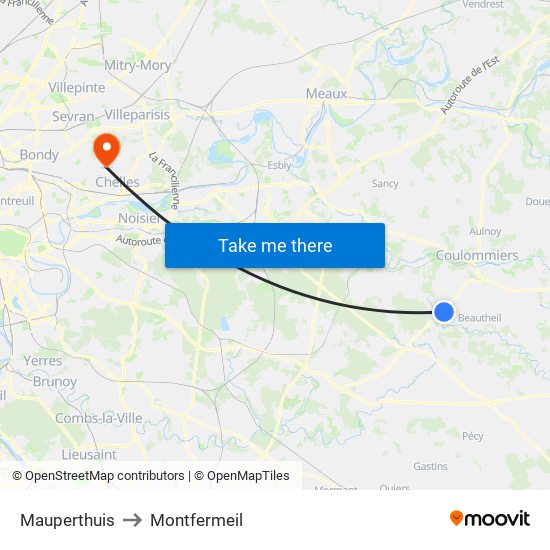 Mauperthuis to Montfermeil map