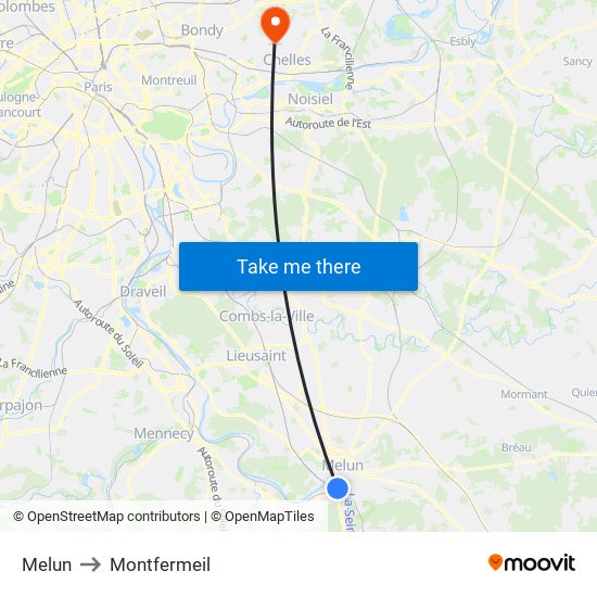 Melun to Montfermeil map