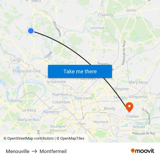 Menouville to Montfermeil map