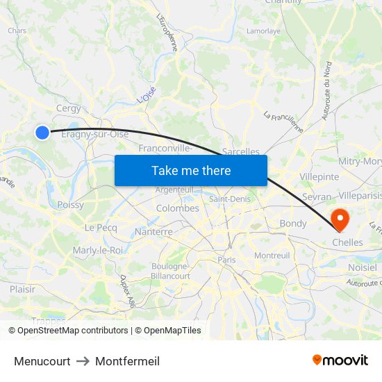 Menucourt to Montfermeil map