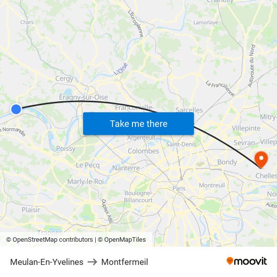 Meulan-En-Yvelines to Montfermeil map