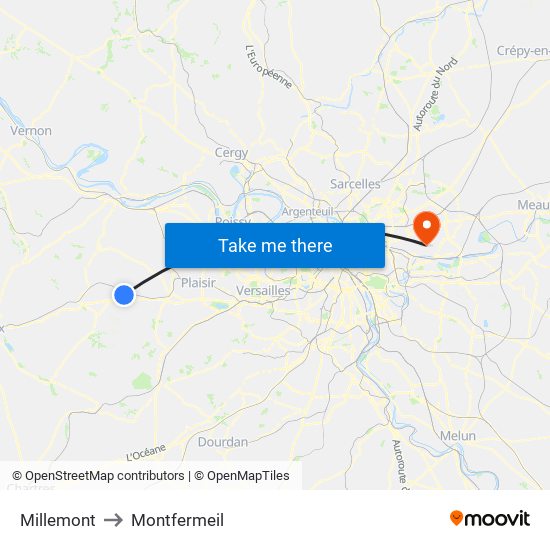 Millemont to Montfermeil map