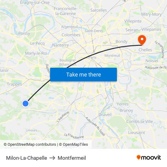 Milon-La-Chapelle to Montfermeil map
