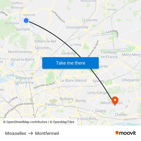 Moisselles to Montfermeil map