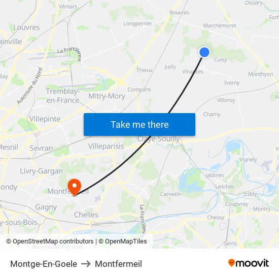 Montge-En-Goele to Montfermeil map