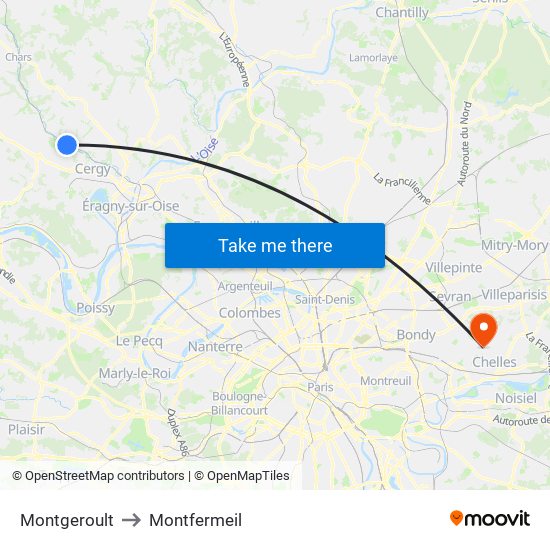 Montgeroult to Montfermeil map