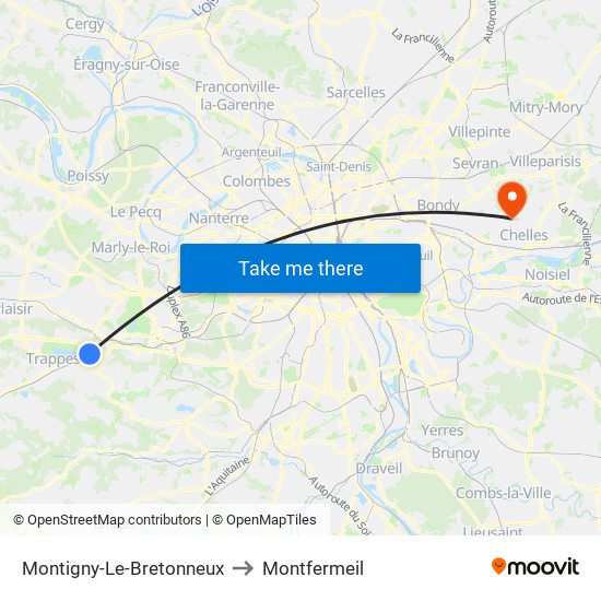 Montigny-Le-Bretonneux to Montfermeil map