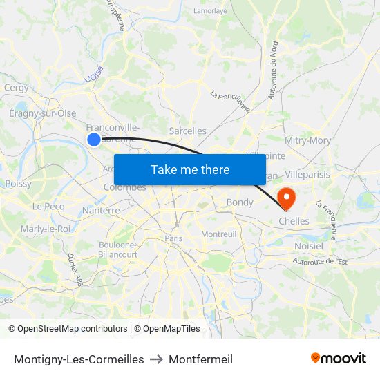 Montigny-Les-Cormeilles to Montfermeil map