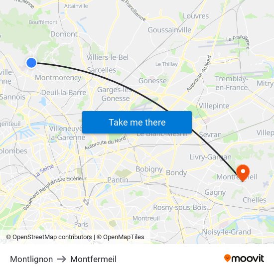 Montlignon to Montfermeil map