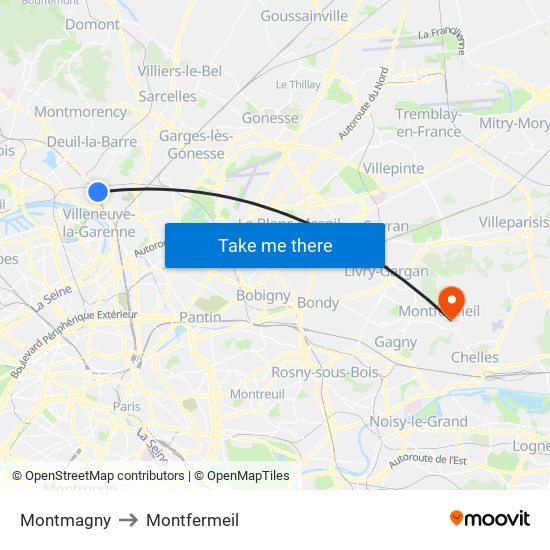 Montmagny to Montfermeil map