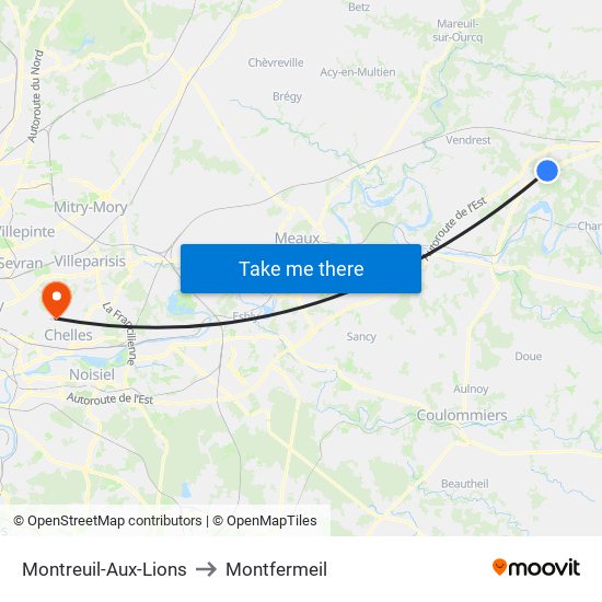 Montreuil-Aux-Lions to Montfermeil map