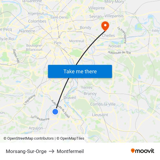 Morsang-Sur-Orge to Montfermeil map