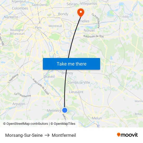 Morsang-Sur-Seine to Montfermeil map