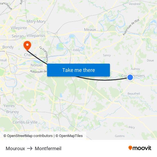 Mouroux to Montfermeil map