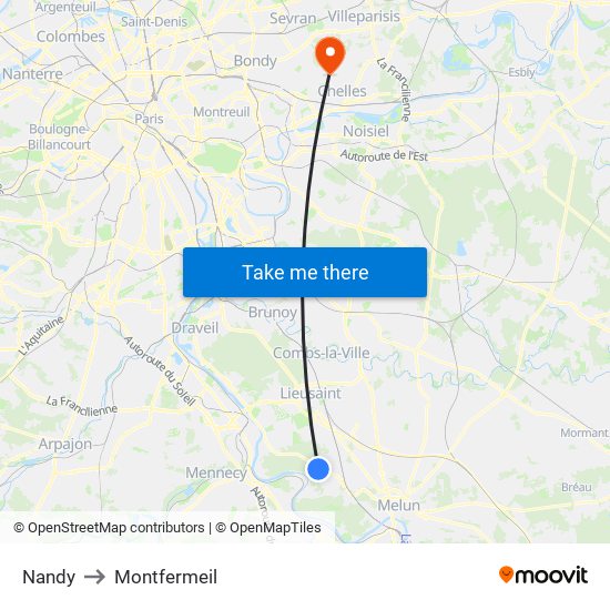 Nandy to Montfermeil map