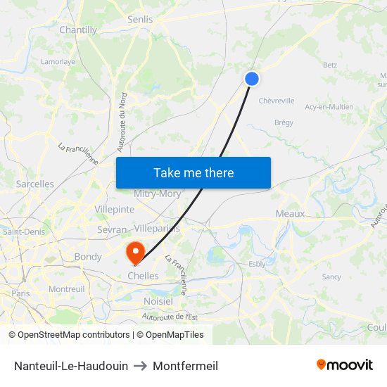 Nanteuil-Le-Haudouin to Montfermeil map