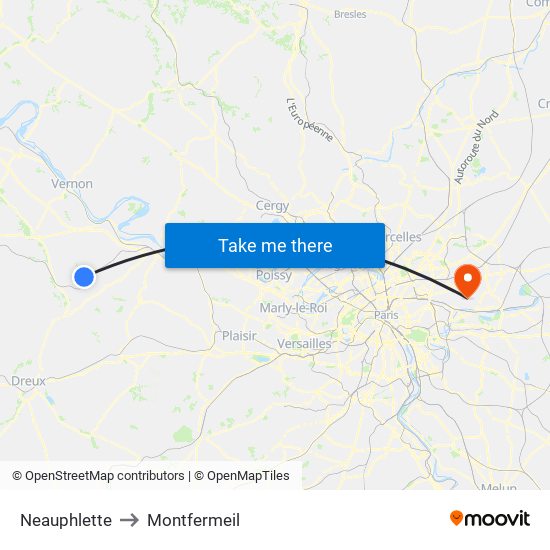 Neauphlette to Montfermeil map