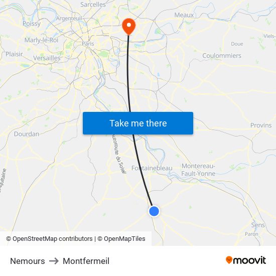 Nemours to Montfermeil map