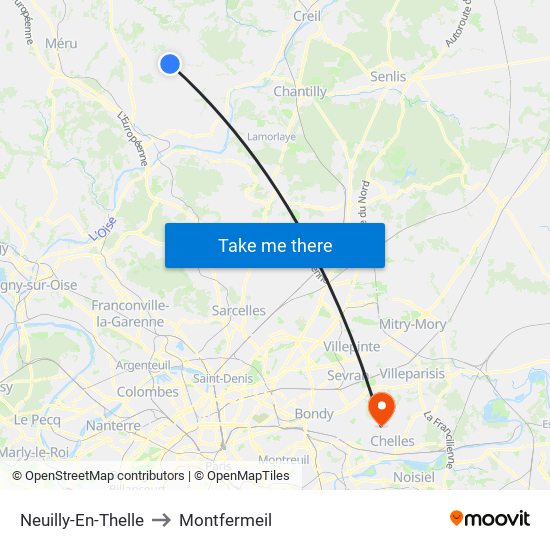 Neuilly-En-Thelle to Montfermeil map