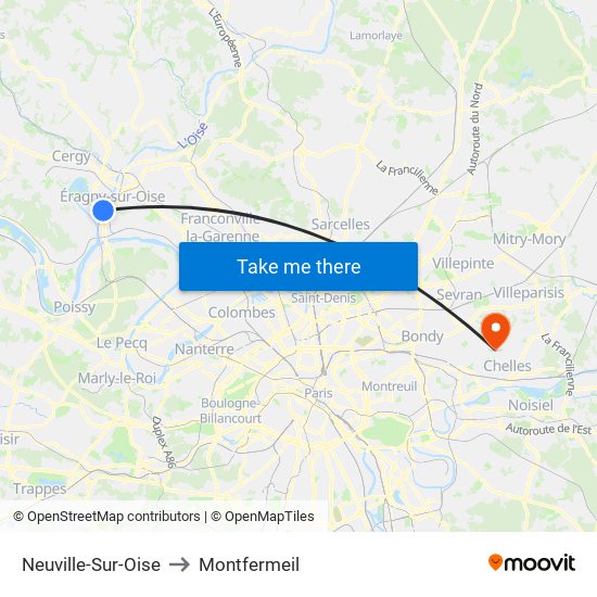 Neuville-Sur-Oise to Montfermeil map