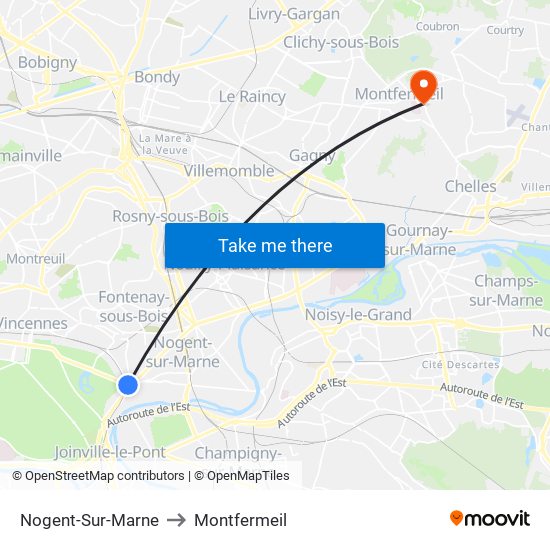 Nogent-Sur-Marne to Montfermeil map