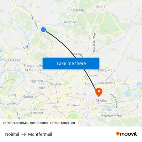 Nointel to Montfermeil map
